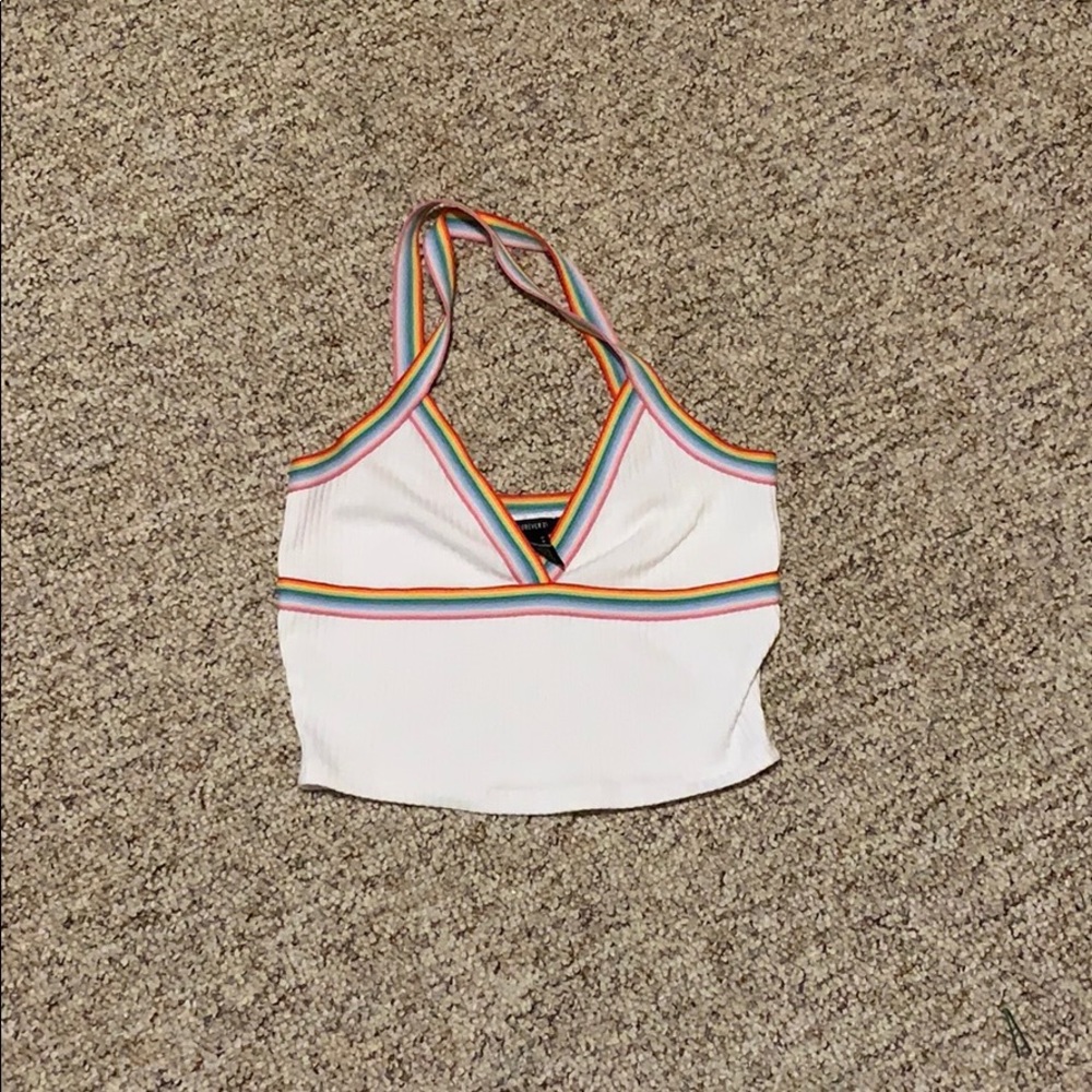 WORN ONCE Cross Back Rainbow Crop Top